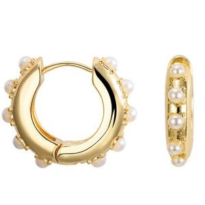 Pearl hoop earrings with boho pearl ear cuff